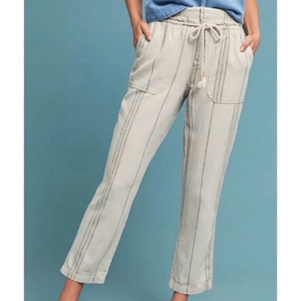 BY ANTHROPOLOGIE | Seashore Striped Drawstring Linen Pants Women’s Size 1X